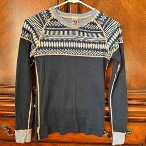Kari Traa Lokke Navy Blue Fairisle Long Sleeve Sweater, Size S